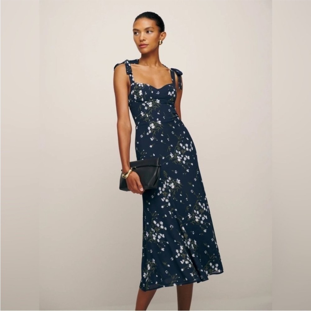 NWT Reformation Nadira Midi Dress in Chopine | Navy Floral - size 0 - Picture 4 of 10